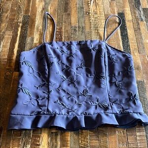 Vintage Navy Blue Embroidered Women's Top